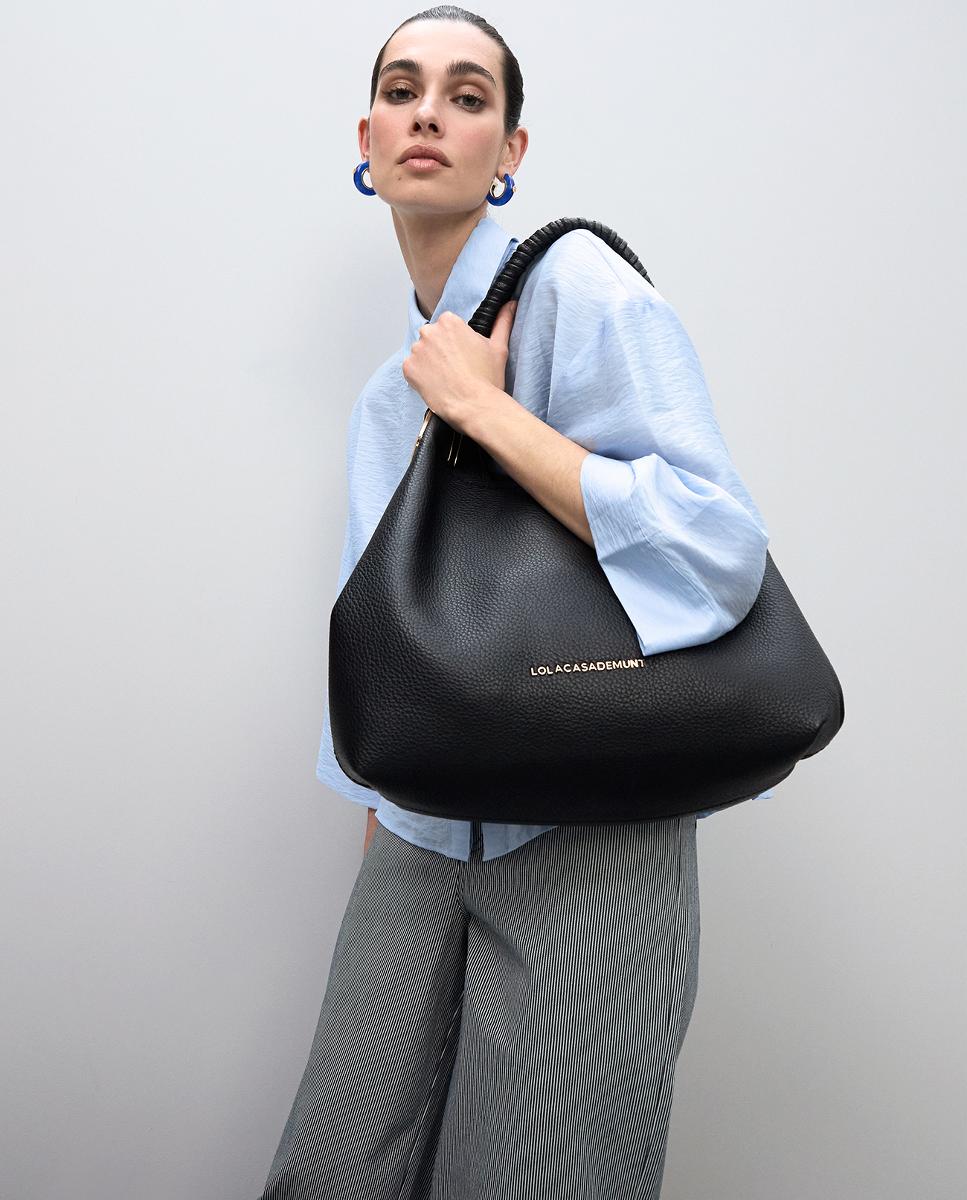 Mala Shopper com Alça Entrançada e Peças Metálicas Preto-10