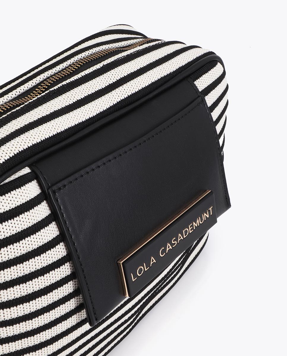Mala Crossbody em Tecido às Riscas Preto-2