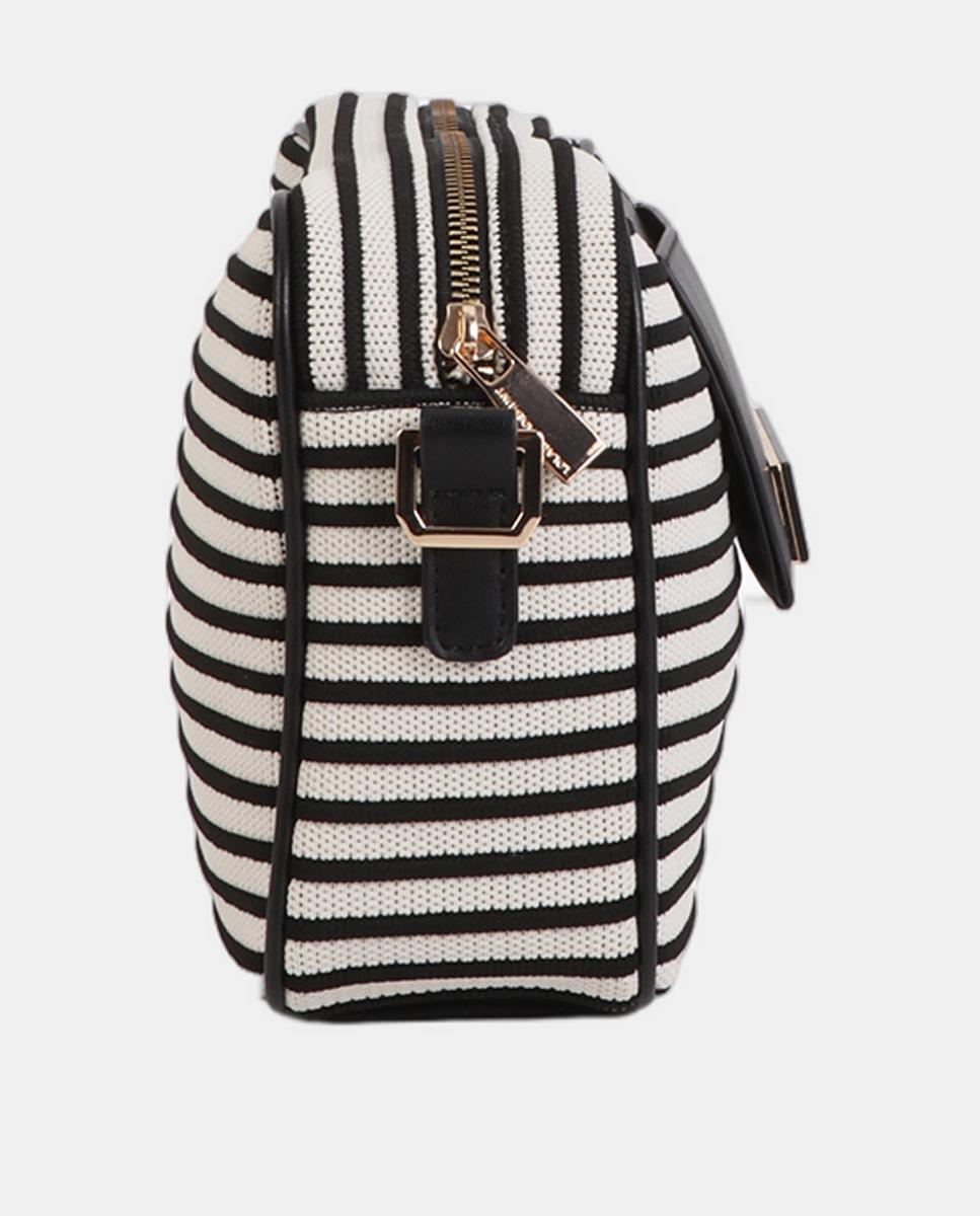 Mala Crossbody em Tecido às Riscas Preto-7