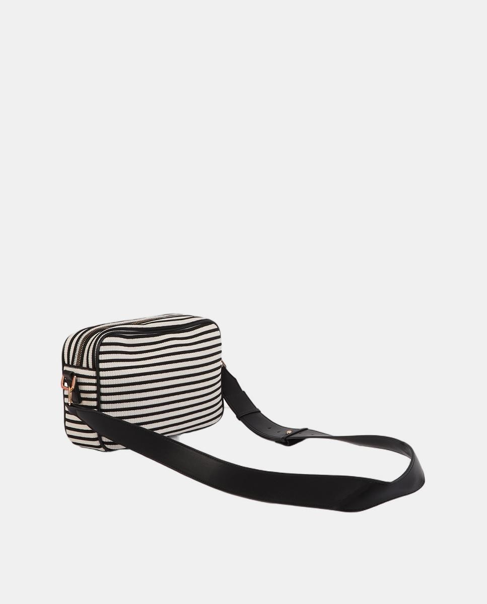 Mala Crossbody em Tecido às Riscas Preto-8