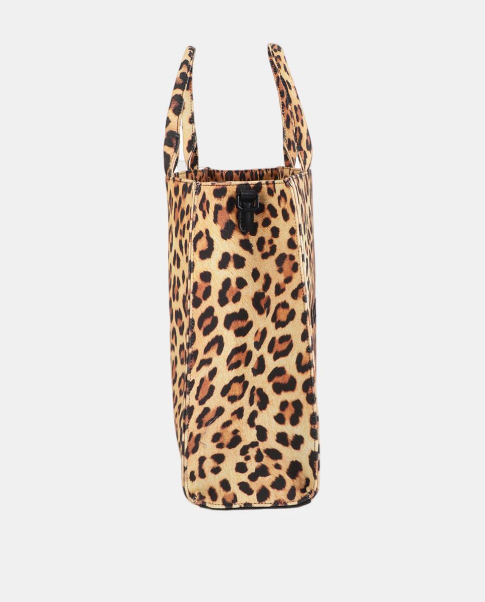 Mala Shopper em Tecido com Animal Print de Leopardo Castanho-claro-5