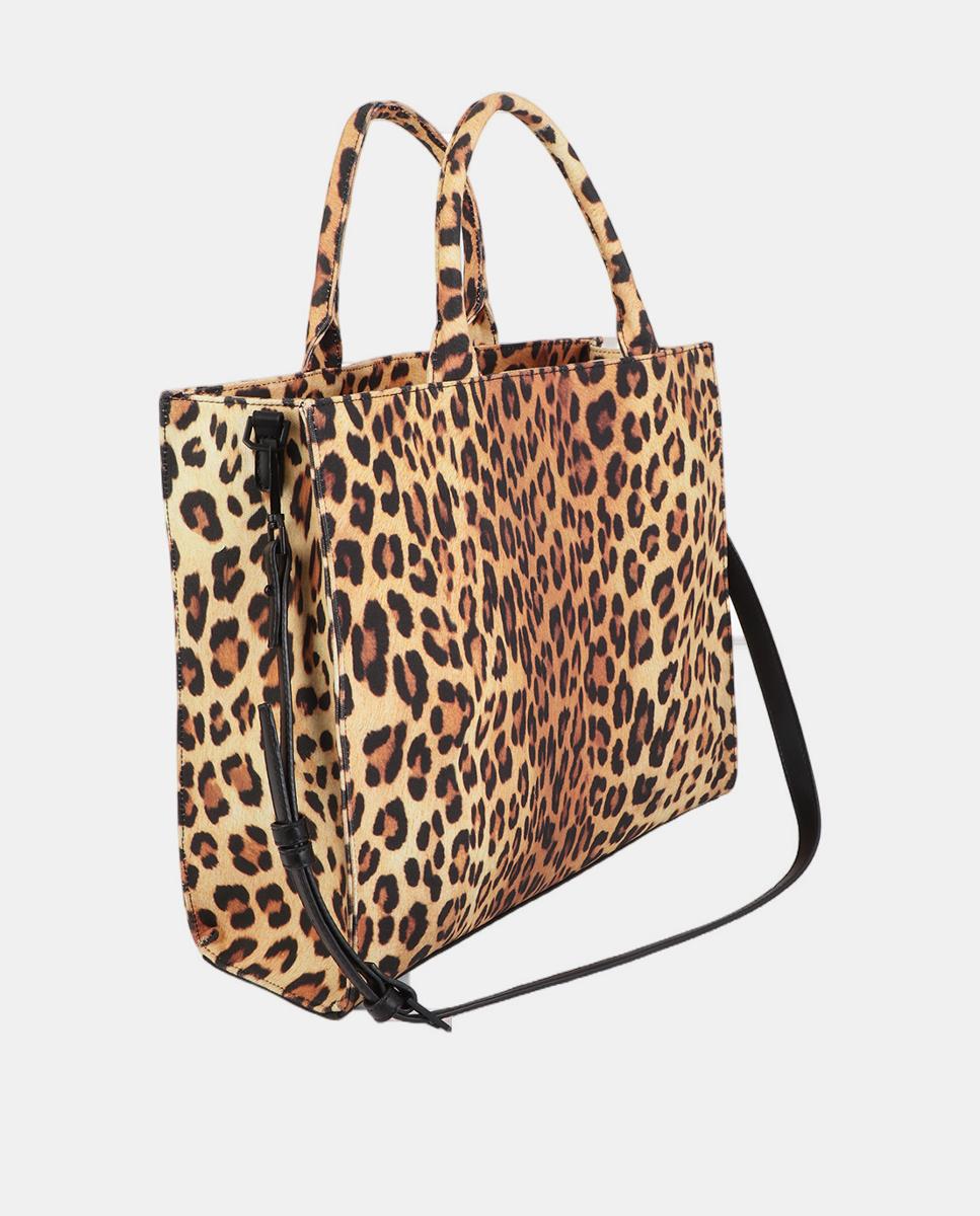Mala Shopper em Tecido com Animal Print de Leopardo Castanho-claro-6