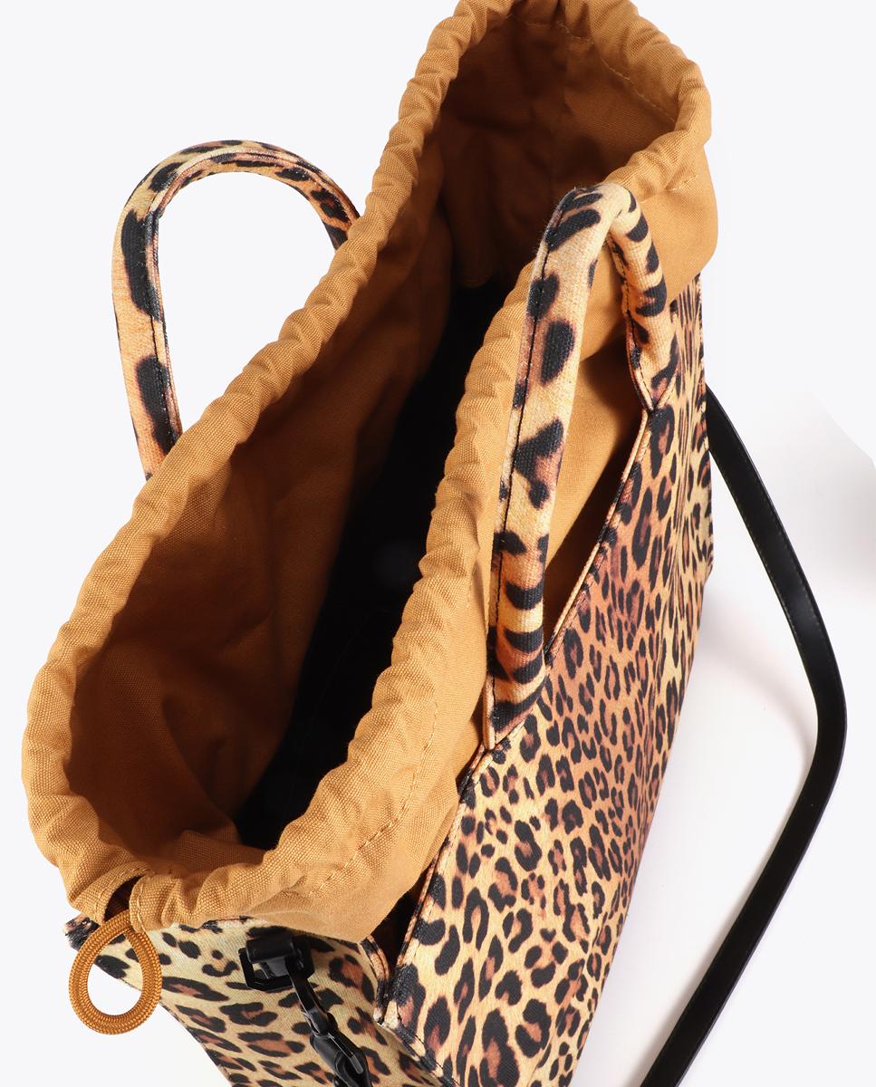 Mala Shopper em Tecido com Animal Print de Leopardo Castanho-claro-7