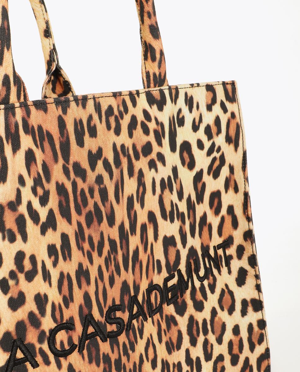 Mala Shopper em Tecido com Animal Print de Leopardo Castanho-claro-8