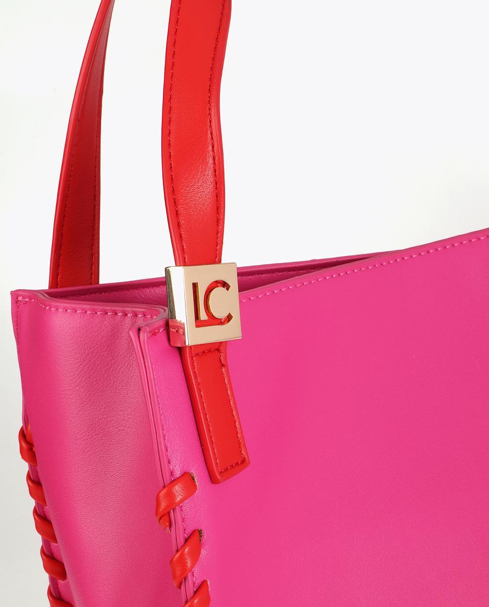 Mala Shopper com Detalhe Entrançado em Contraste Rosa-2