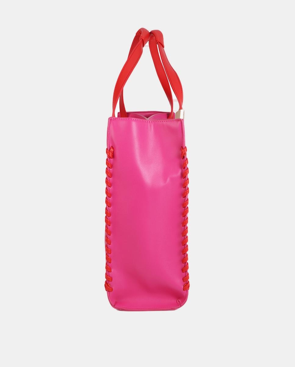 Mala Shopper com Detalhe Entrançado em Contraste Rosa-7