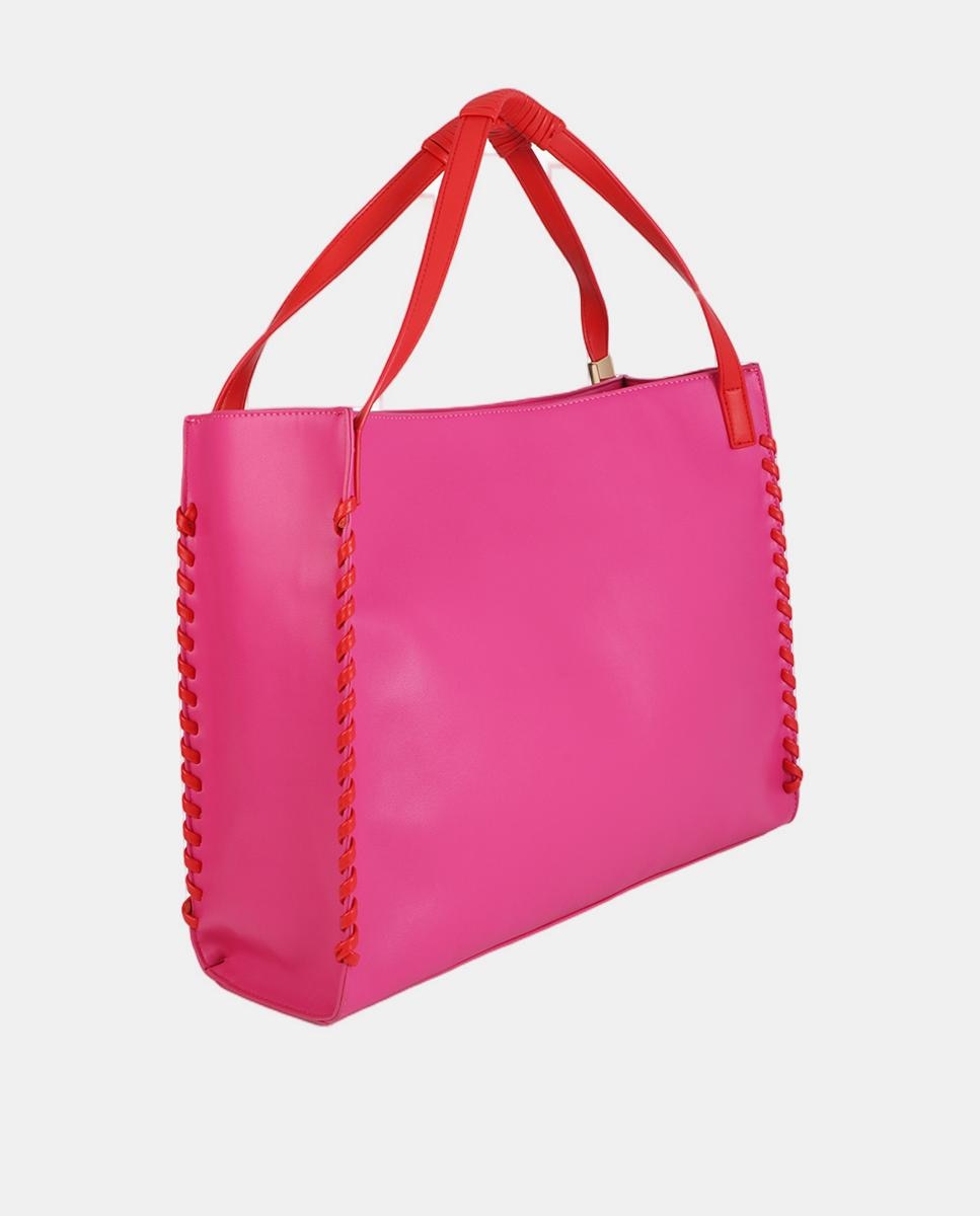 Mala Shopper com Detalhe Entrançado em Contraste Rosa-8
