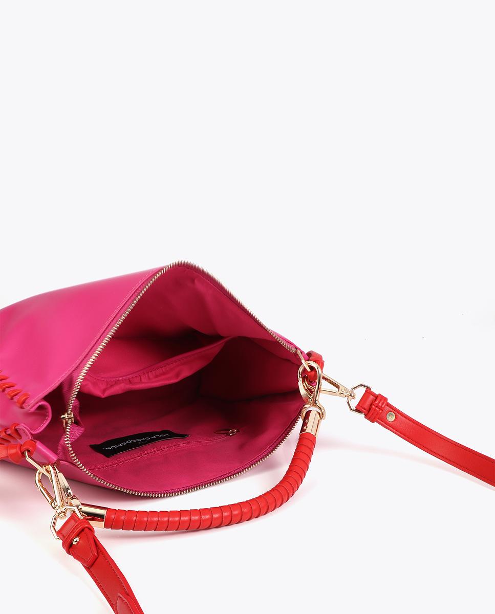 Mala com Detalhe Entrançado em Contraste Rosa-7