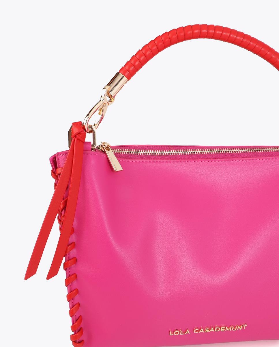 Mala com Detalhe Entrançado em Contraste Rosa-8