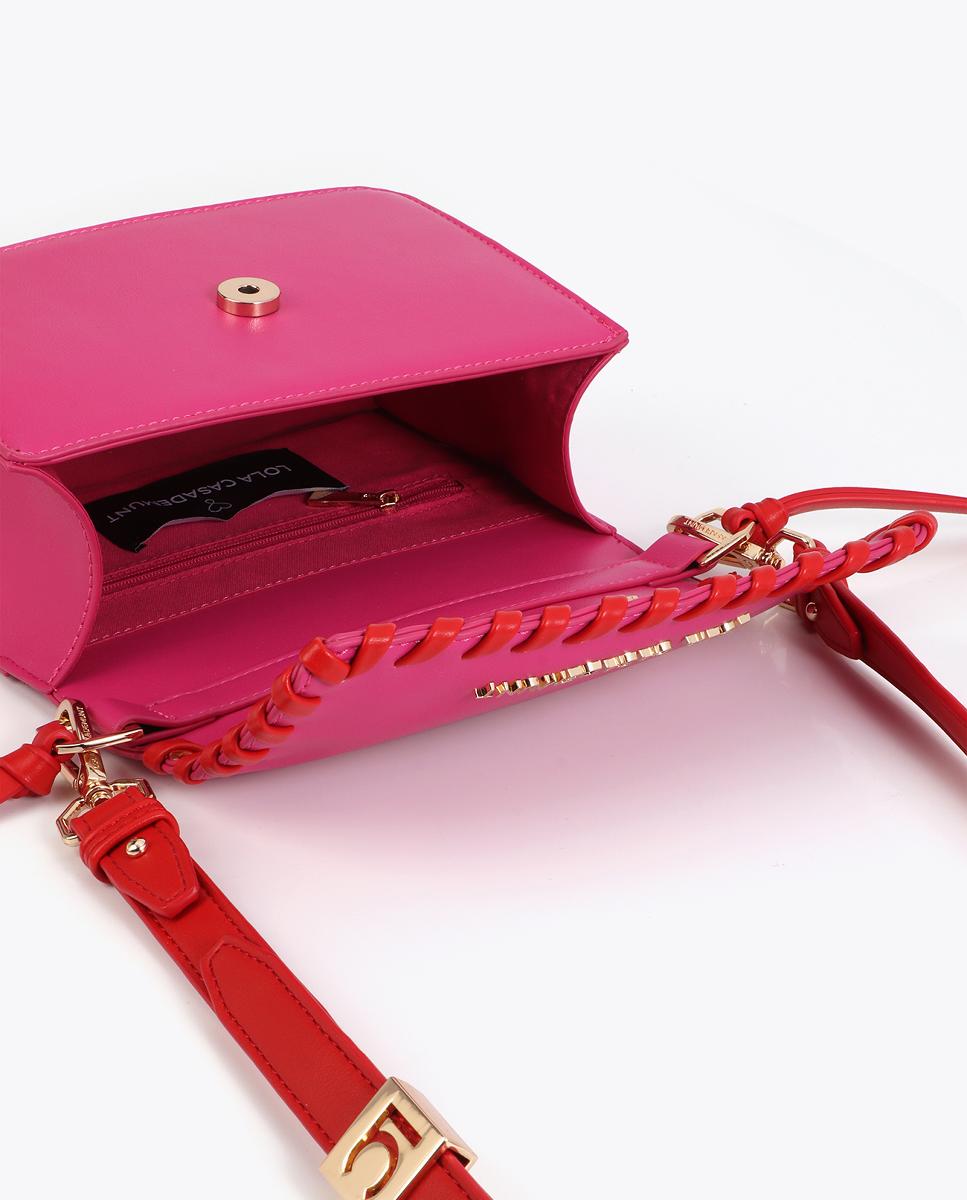 Mala a Tiracolo com Detalhe Entrançado em Contraste Rosa-3