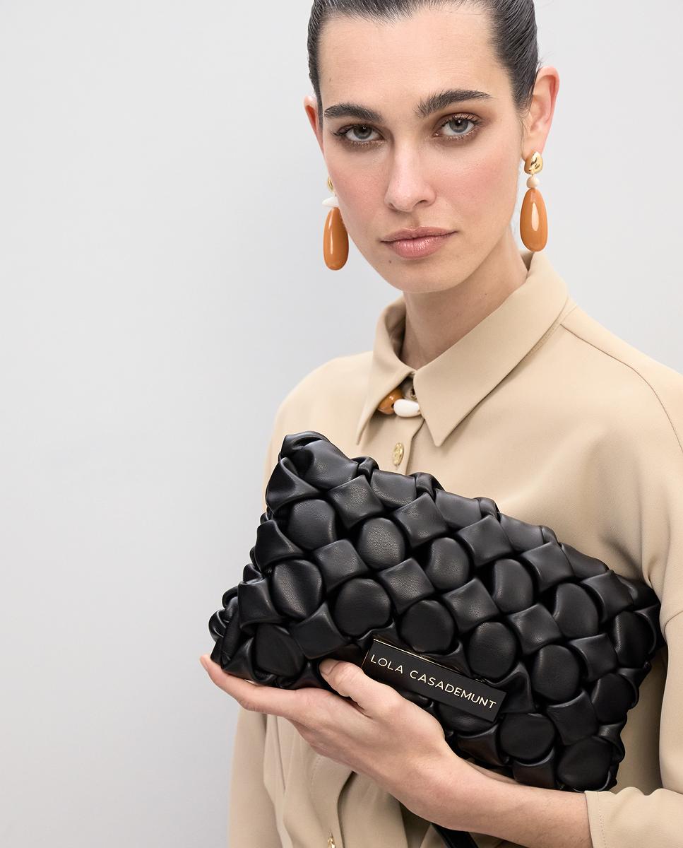 Mala a Tiracolo em Material com Efeito de Nós Preto-2