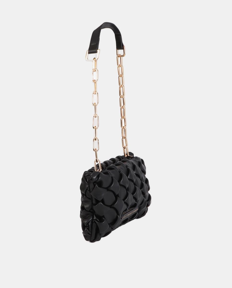Mala a Tiracolo em Material com Efeito de Nós Preto-5