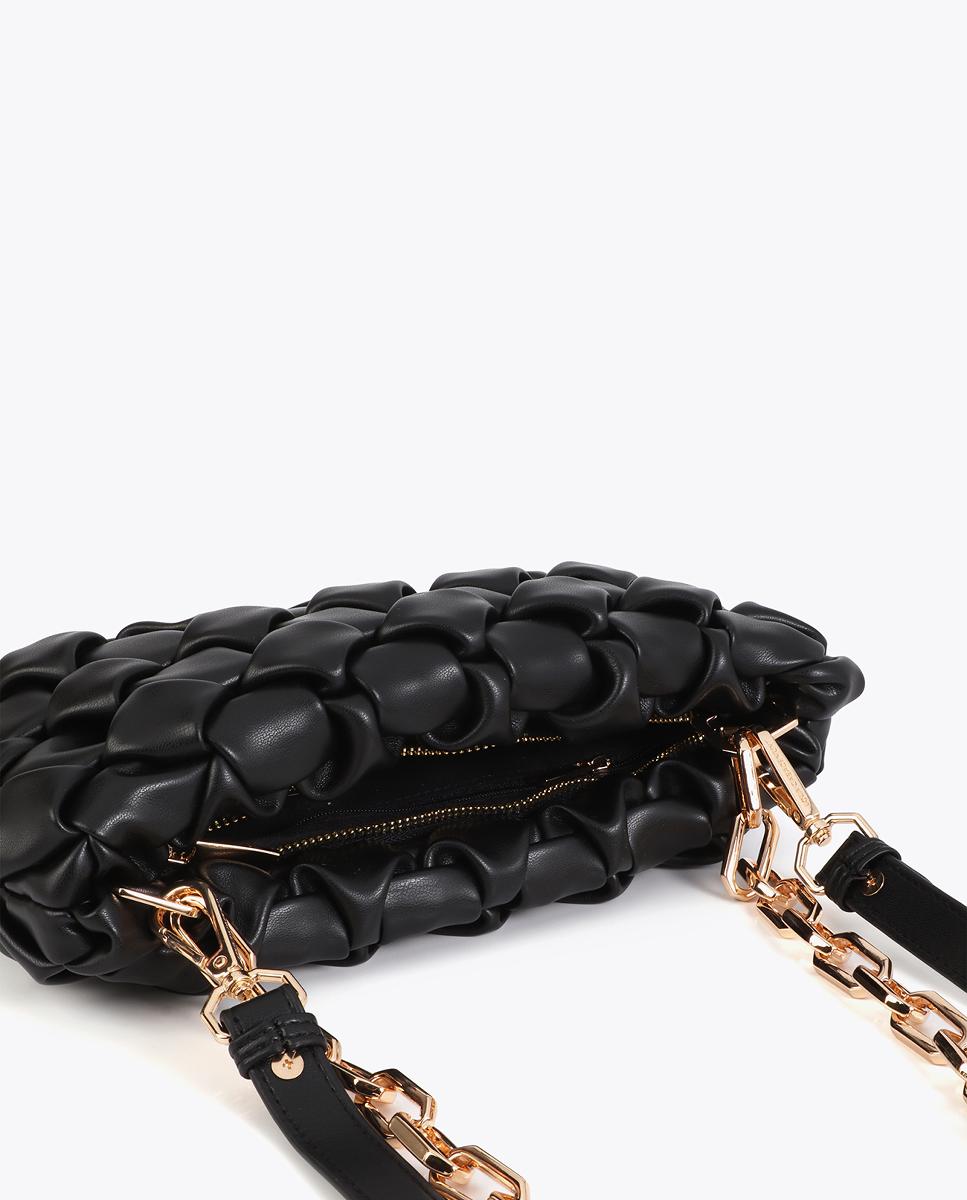 Mala a Tiracolo em Material com Efeito de Nós Preto-8