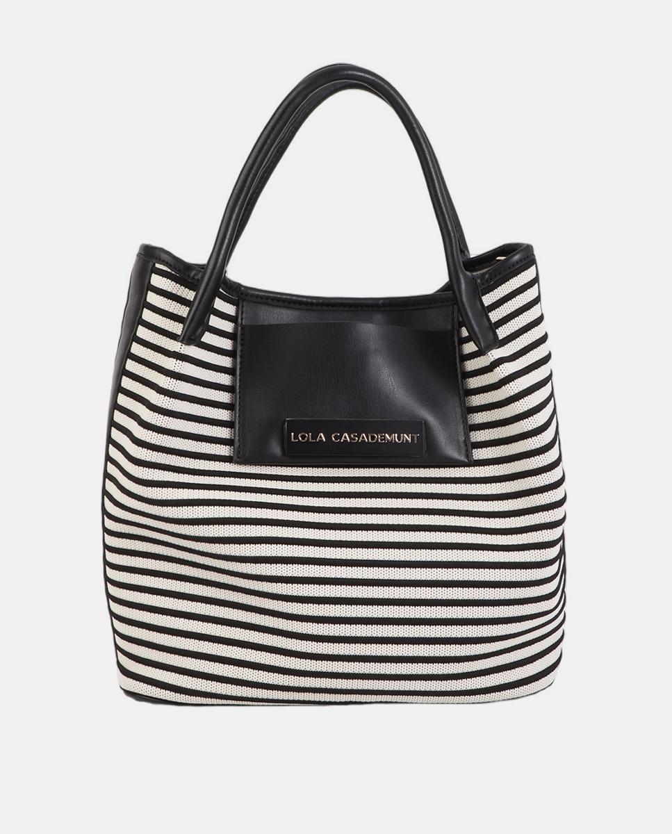 Mala Shopper em Tecido às Riscas Preto-1