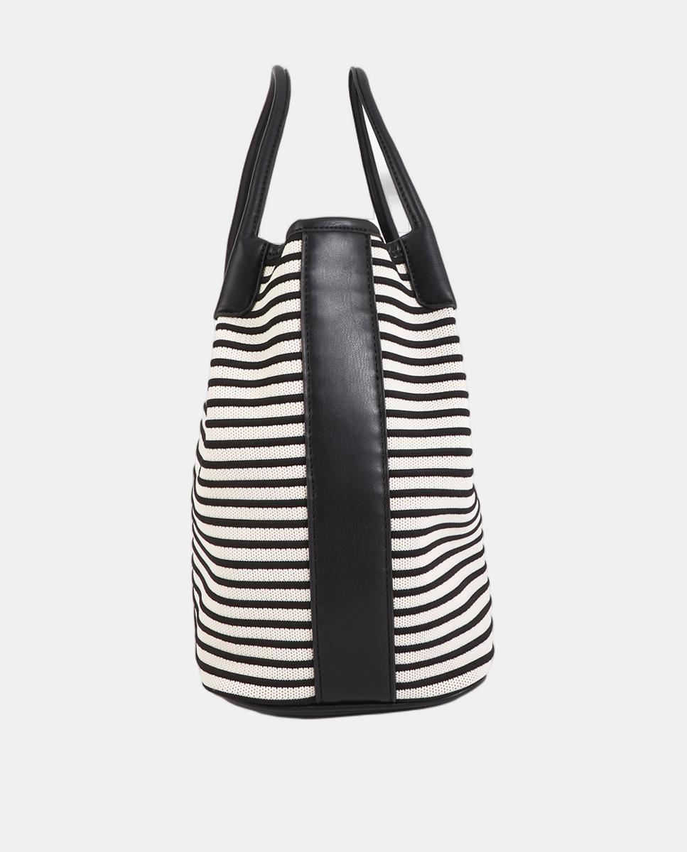 Mala Shopper em Tecido às Riscas Preto-3