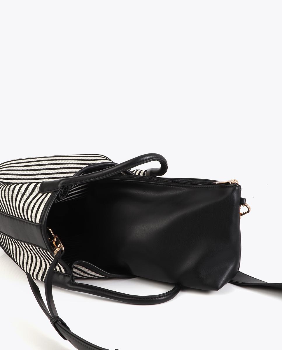 Mala Shopper em Tecido às Riscas Preto-5
