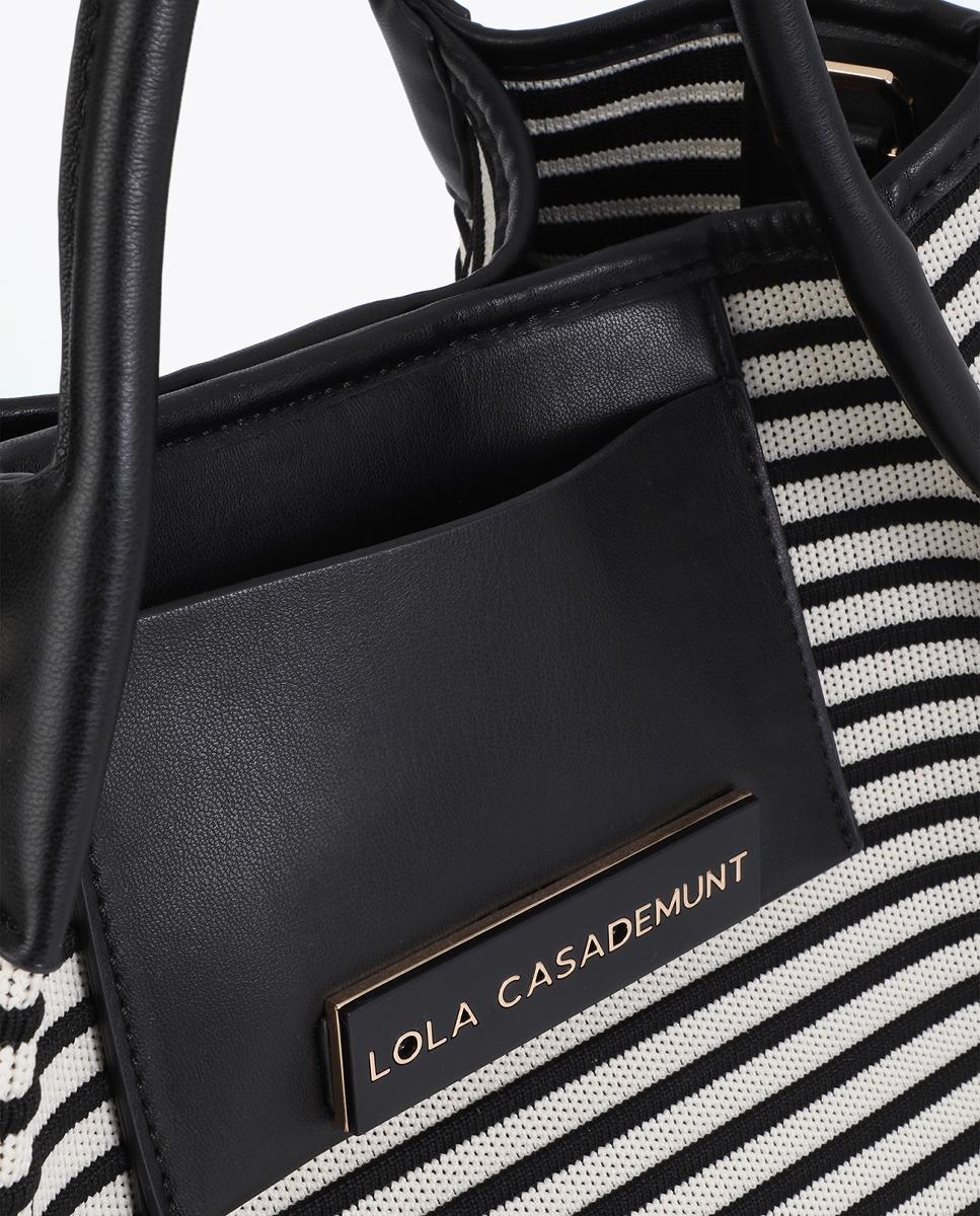 Mala Shopper em Tecido às Riscas Preto-6