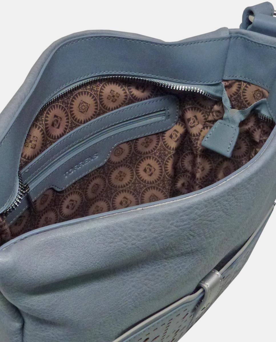 Mala de Ombro Estilo Hobo com Alça de Tiracolo Amovível Azul-3