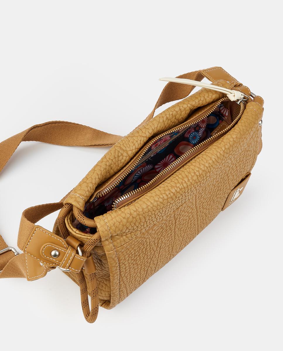 Mala Crossbody com Fecho de Correr Camel-3