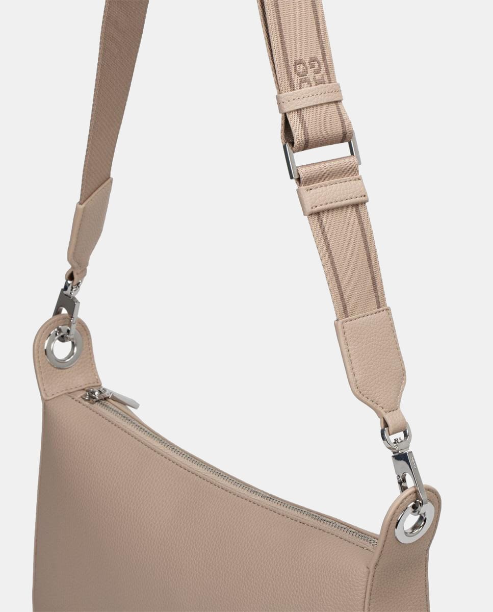 Mala de Ombro Totalmente Forrada com Fecho de Correr Bege-3