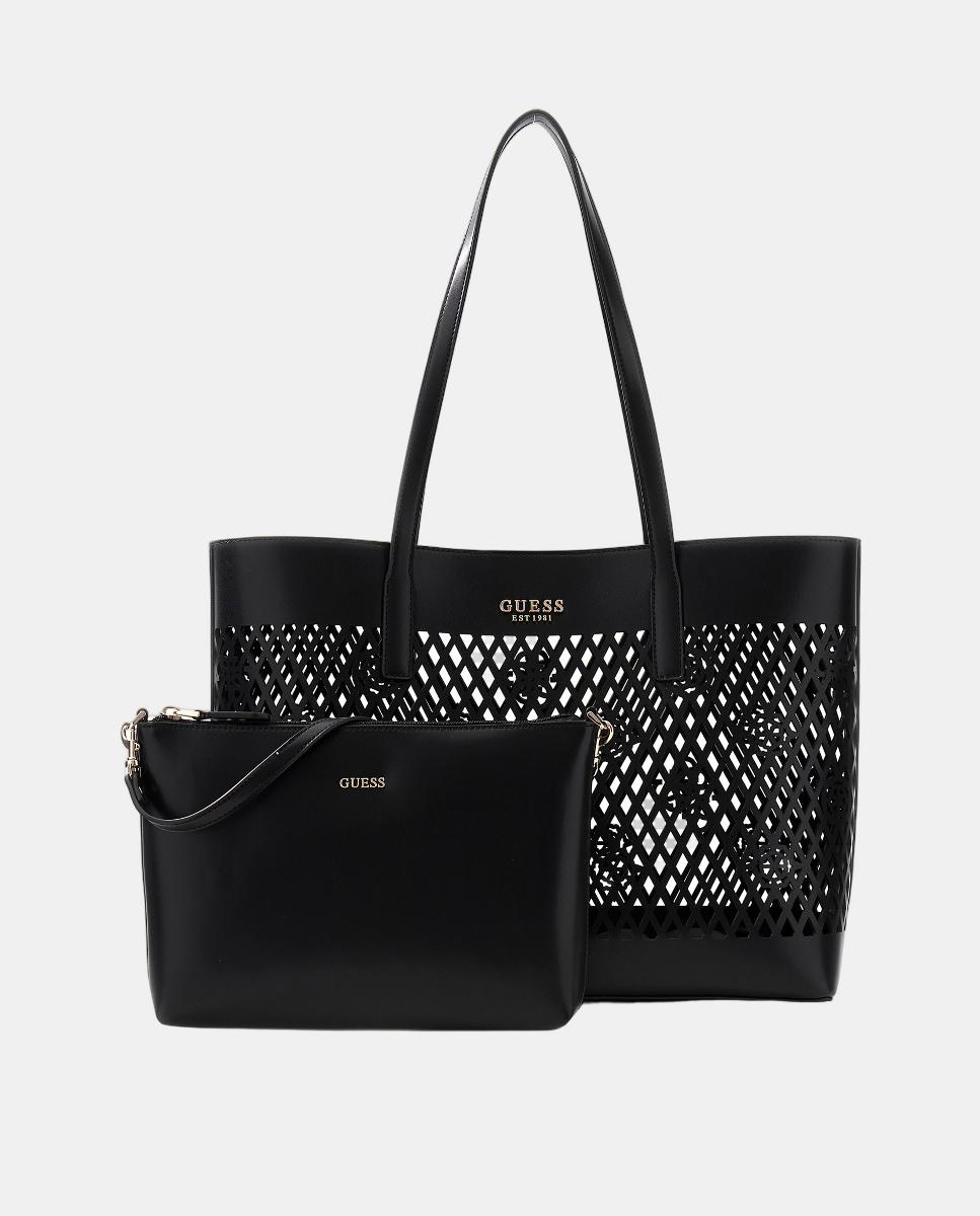 Mala Tipo Tote com Botão Magnético e Mala Pouch Amovível Preto-2