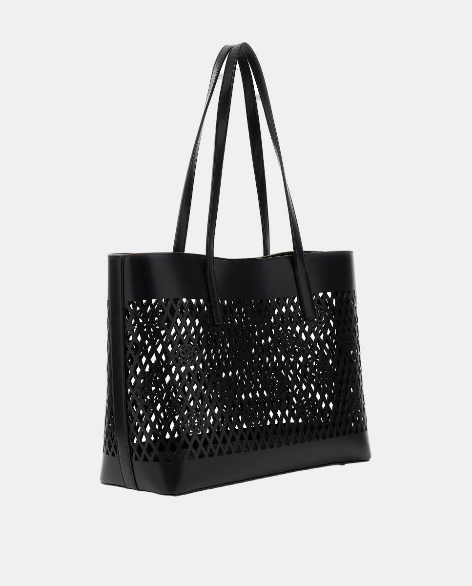 Mala Tipo Tote com Botão Magnético e Mala Pouch Amovível Preto-3