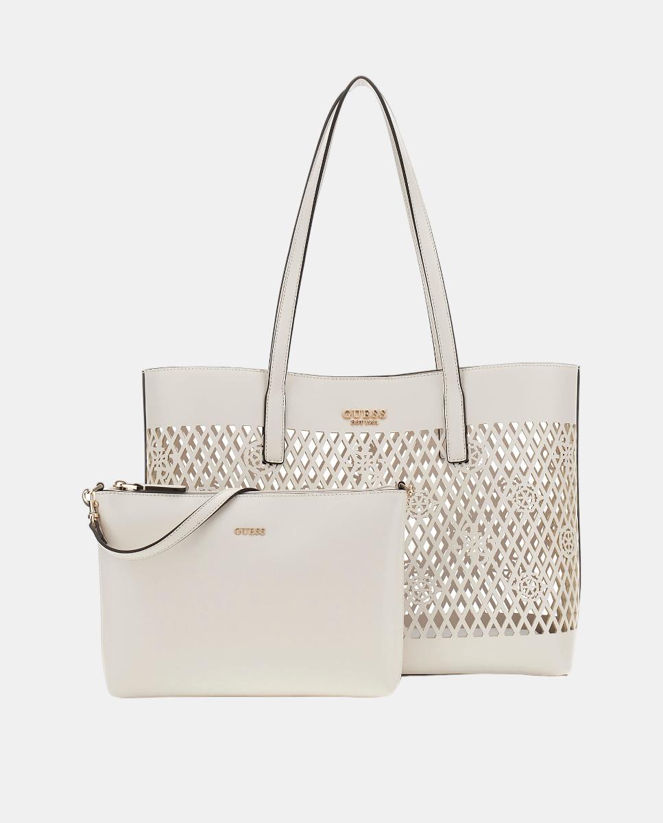 Mala Tipo Tote com Botão Magnético e Mala Pouch Amovível Branco-2
