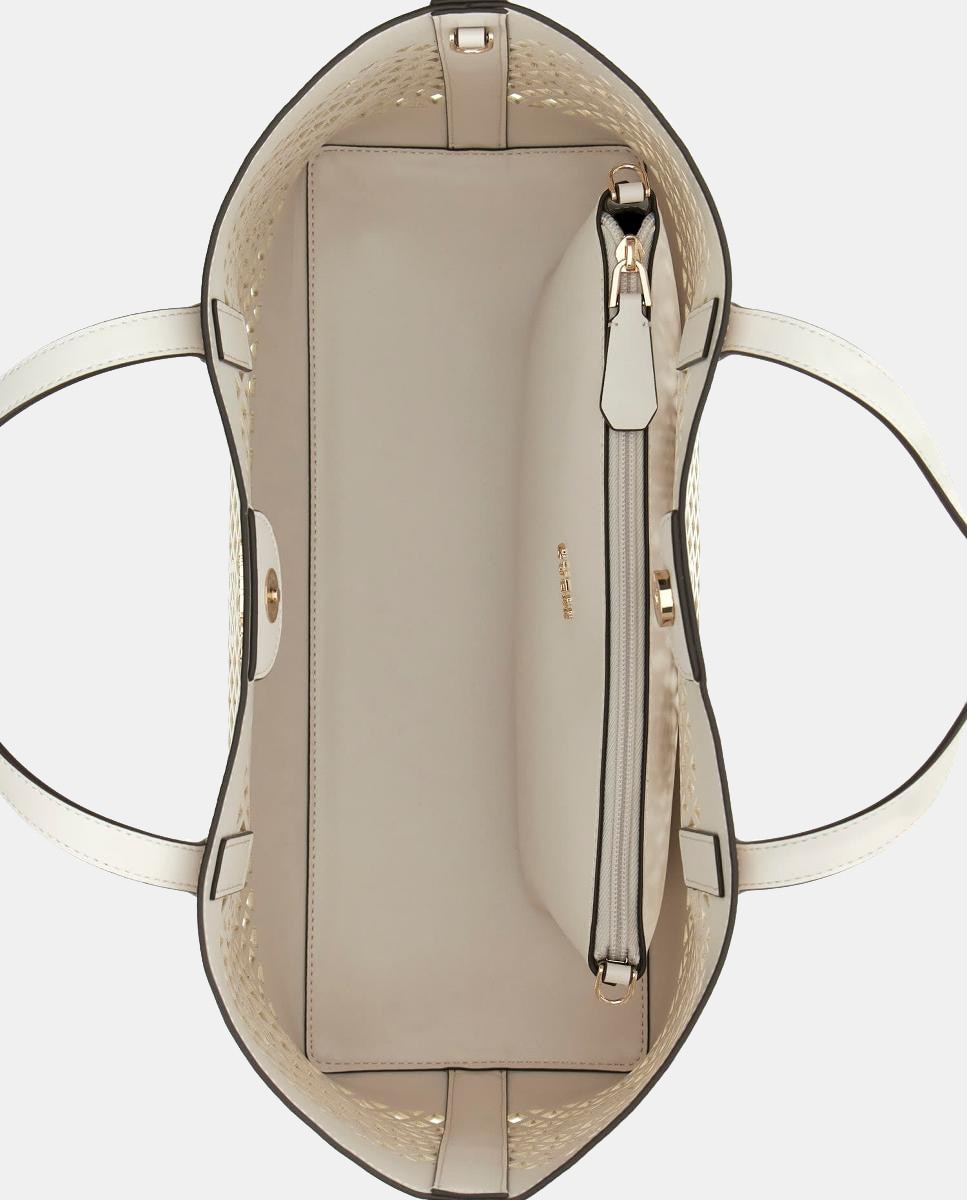 Mala Tipo Tote com Botão Magnético e Mala Pouch Amovível Branco-3