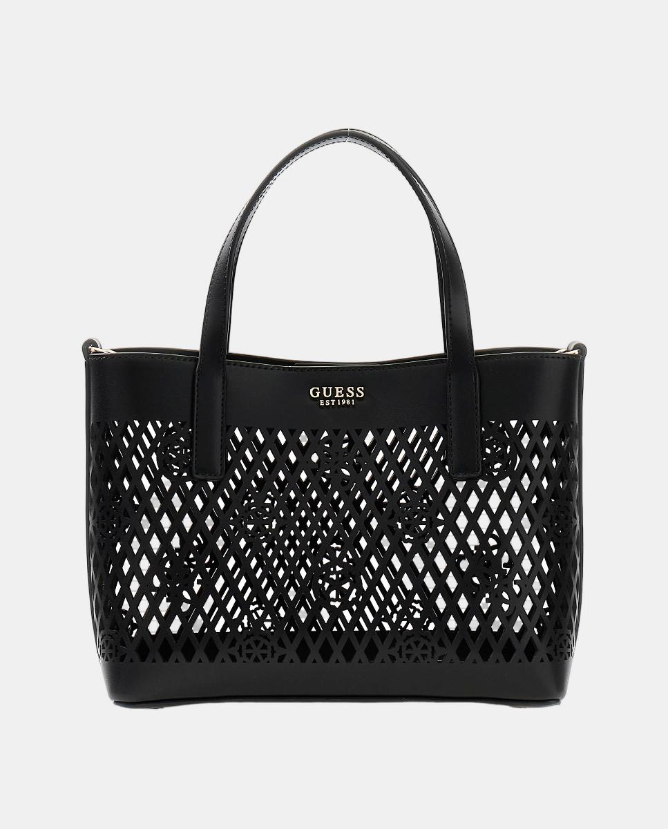 Mini Mala Tipo Tote com Botão Magnético e Pouch Amovível Preto-1