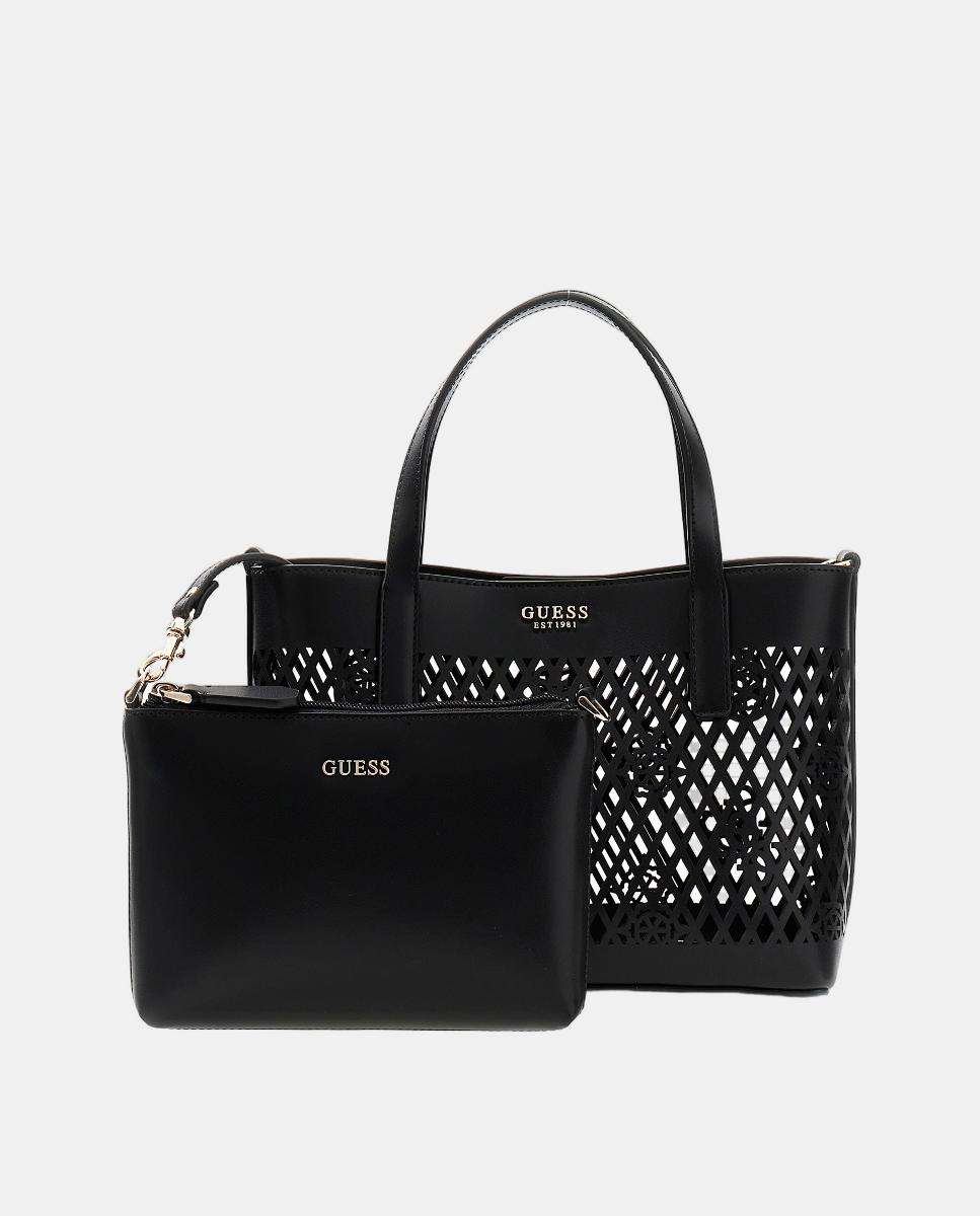 Mini Mala Tipo Tote com Botão Magnético e Pouch Amovível Preto-2