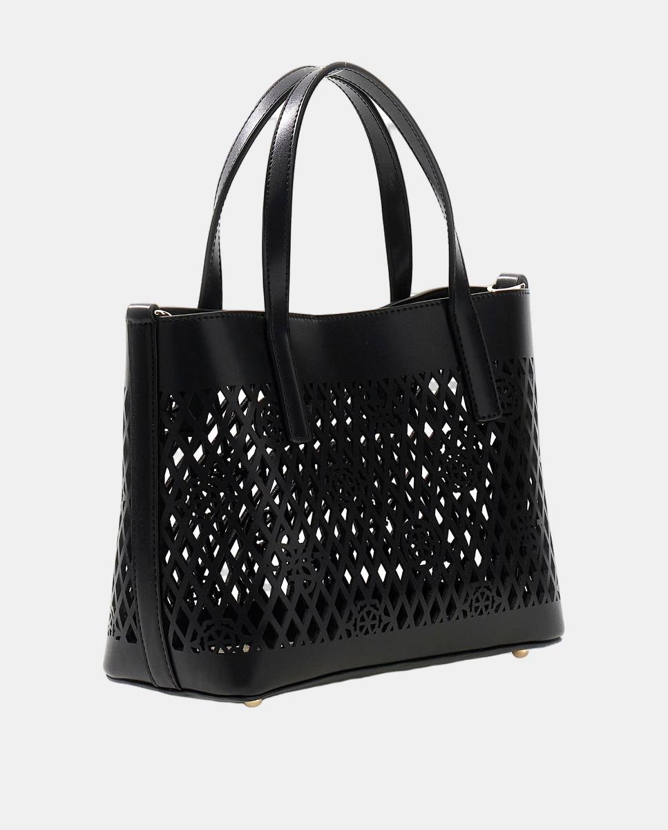 Mini Mala Tipo Tote com Botão Magnético e Pouch Amovível Preto-3