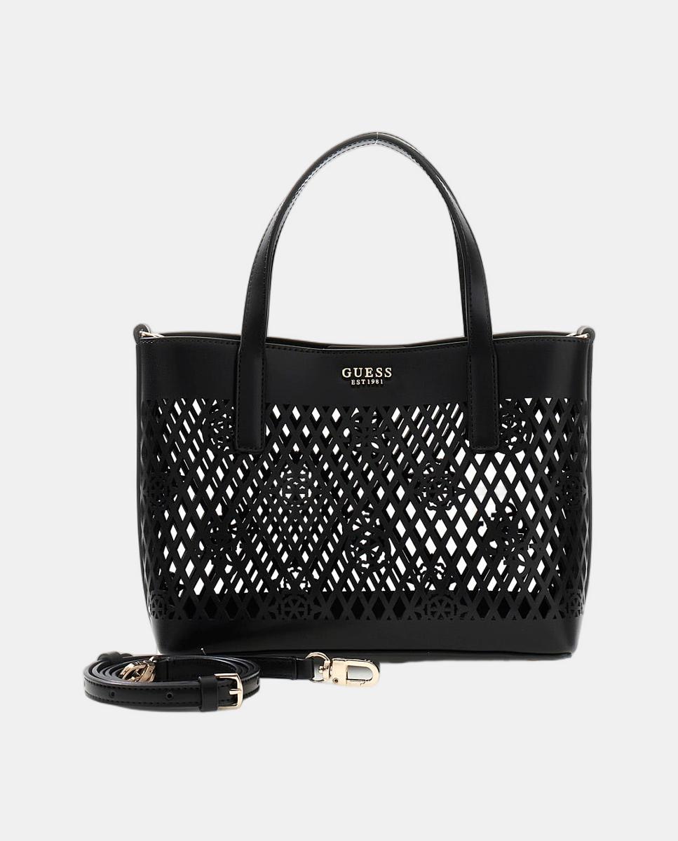 Mini Mala Tipo Tote com Botão Magnético e Pouch Amovível Preto-4