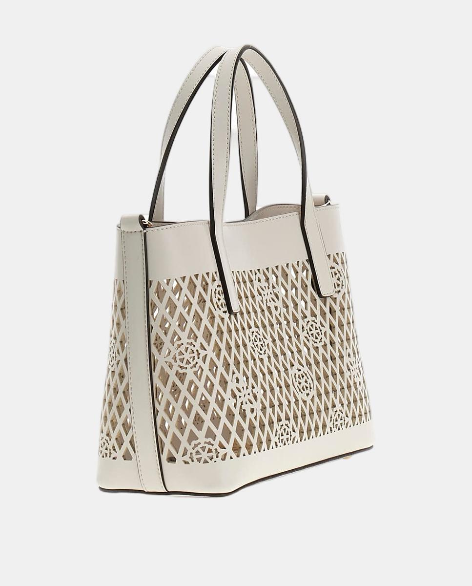 Mini Mala Tipo Tote com Botão Magnético e Pouch Amovível Branco-2
