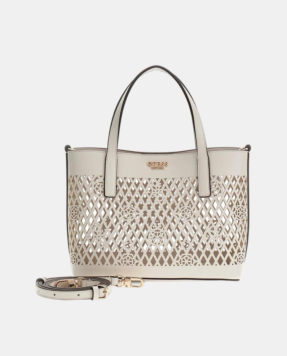 Mini Mala Tipo Tote com Botão Magnético e Pouch Amovível Branco-4