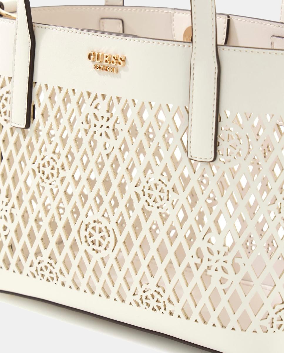Mini Mala Tipo Tote com Botão Magnético e Pouch Amovível Branco-6