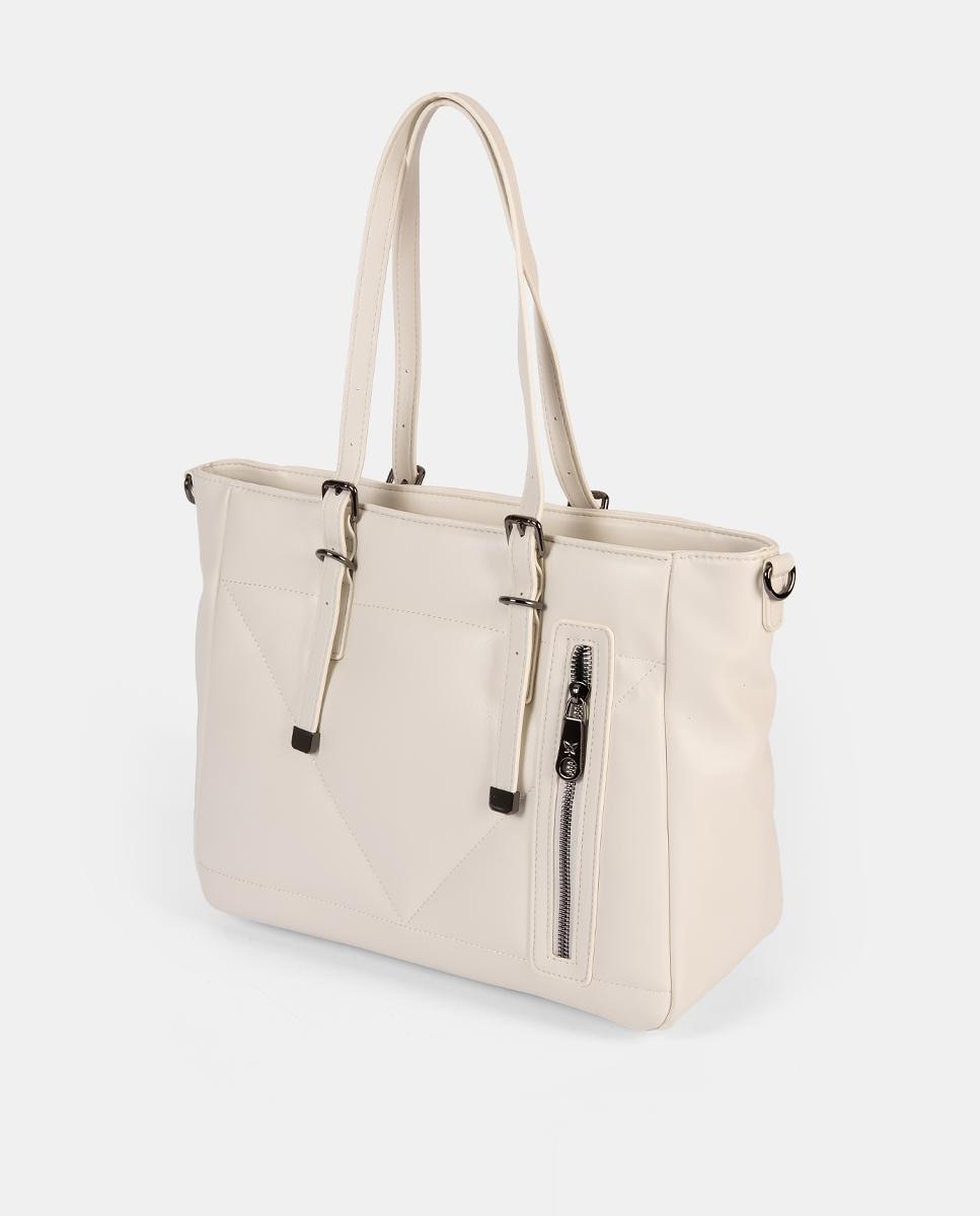 Mala Shopper com Pespontos à Frente Branco-2
