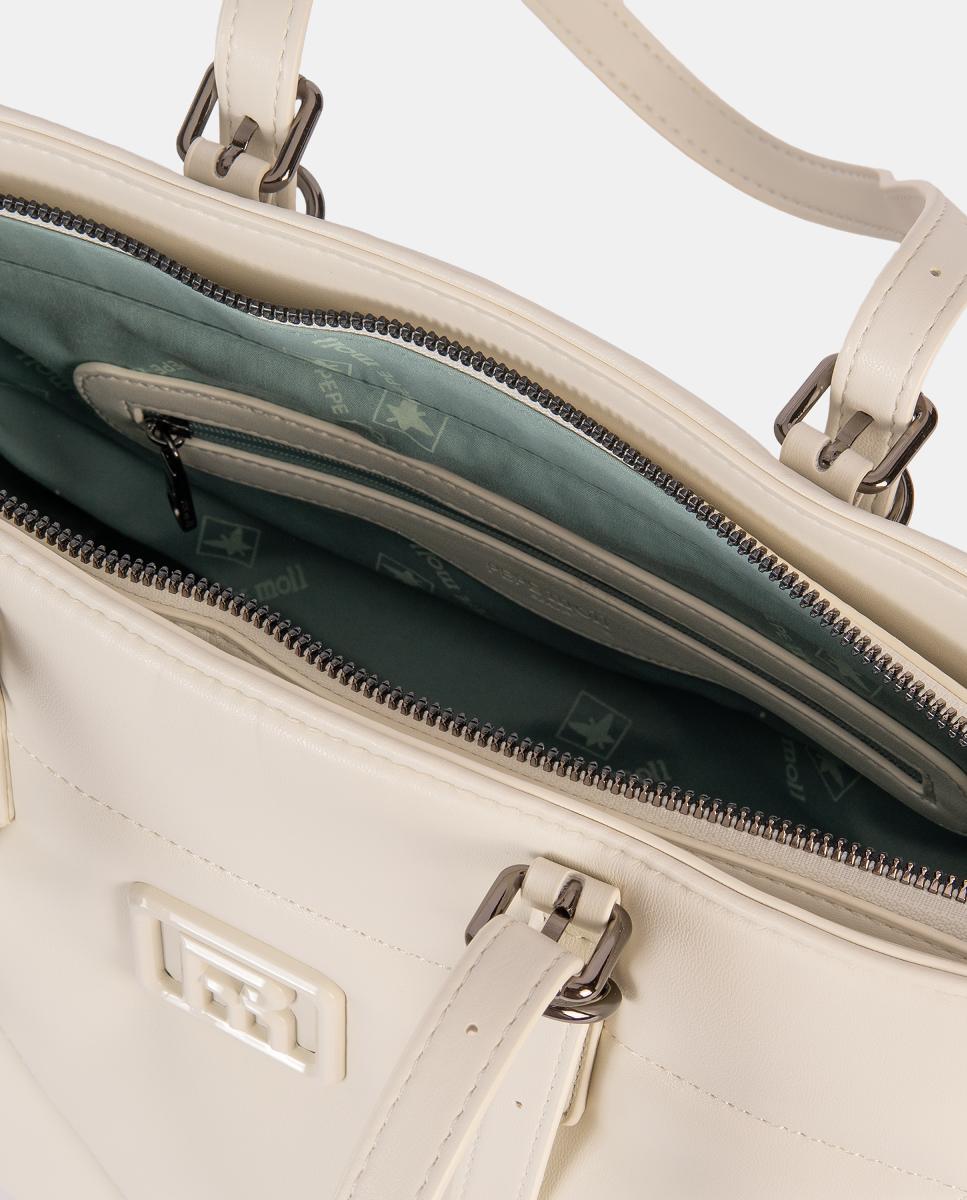Mala Shopper com Pespontos à Frente Branco-4