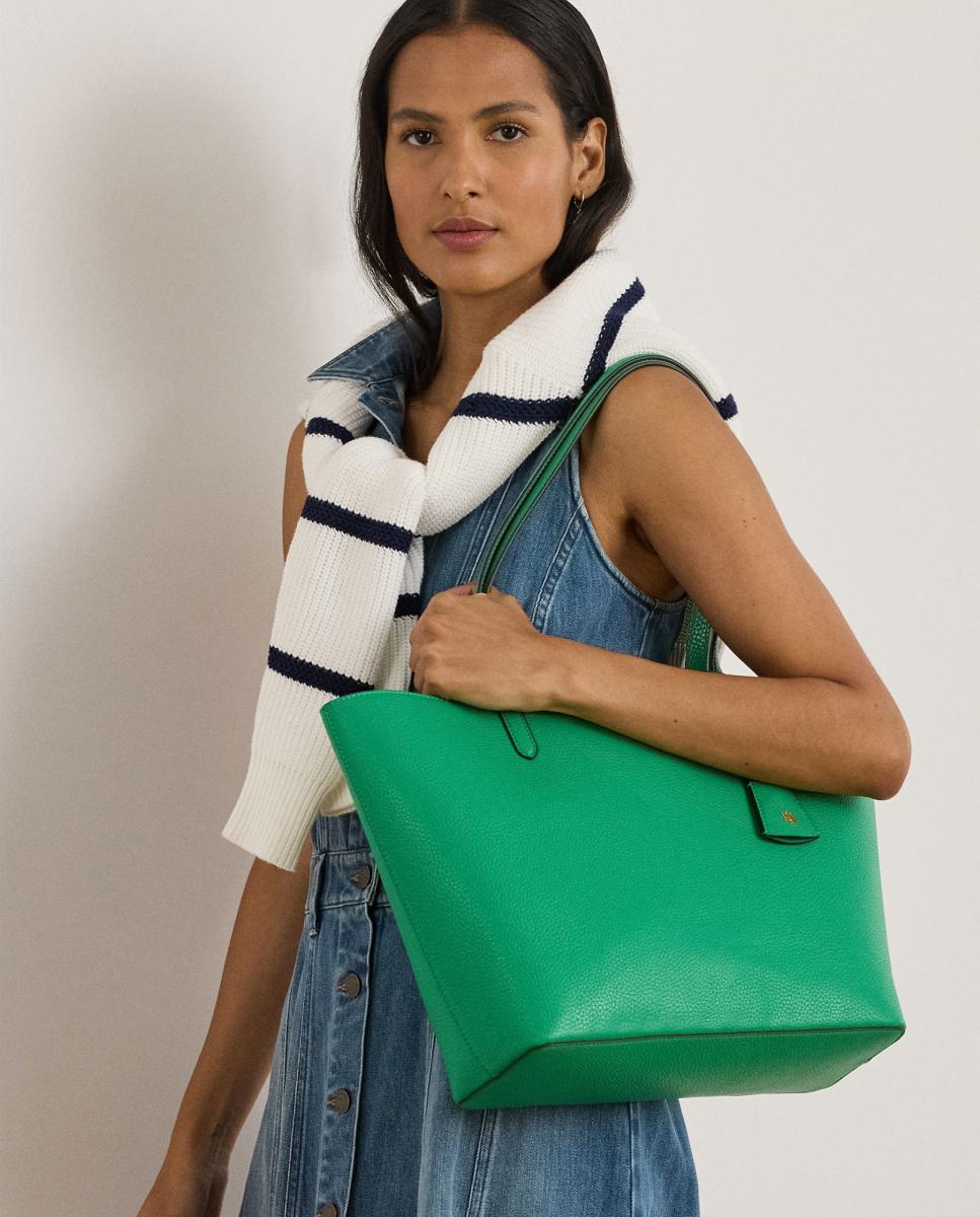 Mala Tipo Tote Reversível em Pele. Verde-8