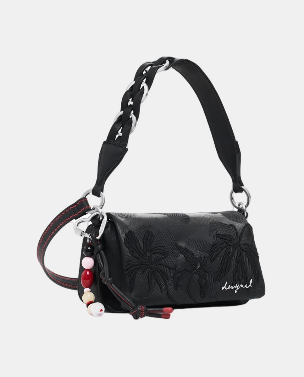 Mala Pequena com Relevo Floral Preto-2