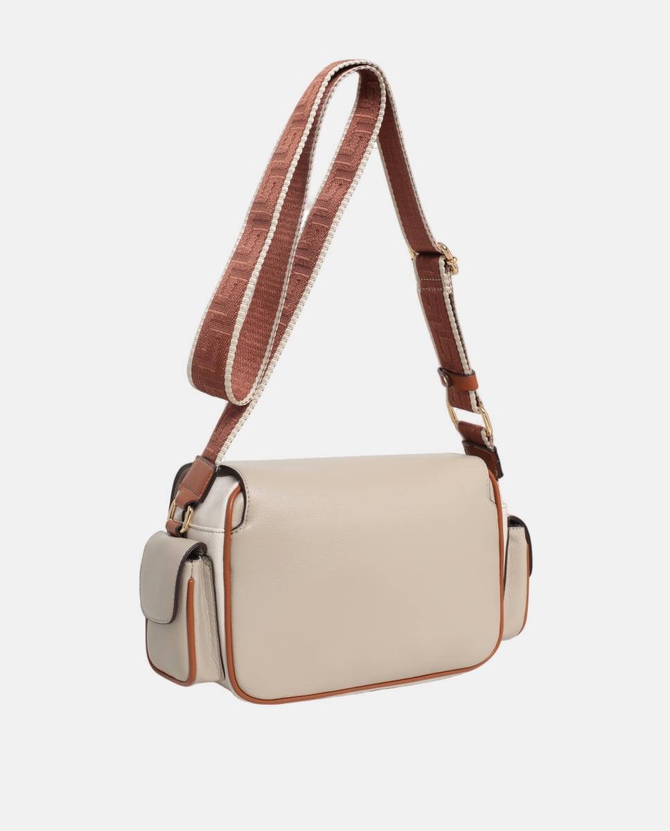 Mala Crossbody em PU com Bolsos e Aba Taupe-2