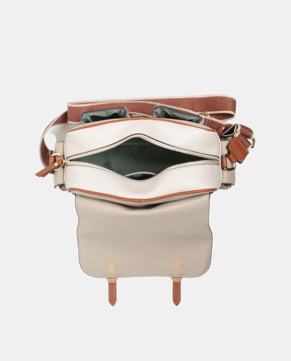Mala Crossbody em PU com Bolsos e Aba Taupe-3