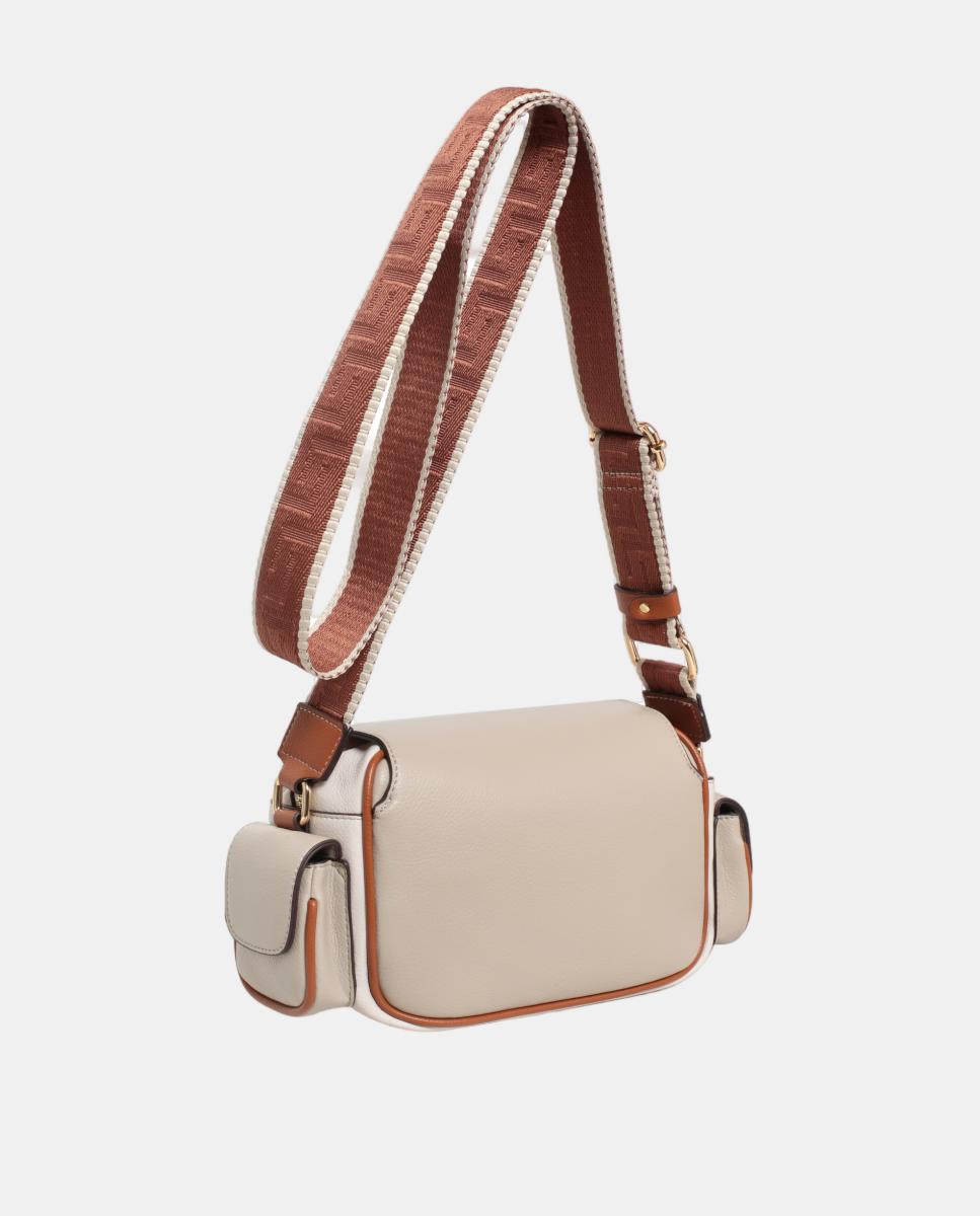 Mala Crossbody em PU com Bolsos e Aba Taupe-2