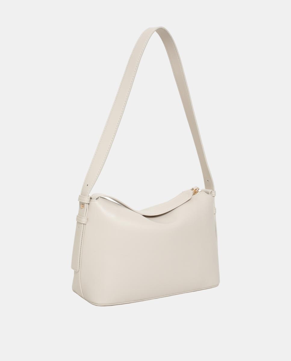 Mala Hobo em PU e Napa com Adorno de Cadeado Bege-2