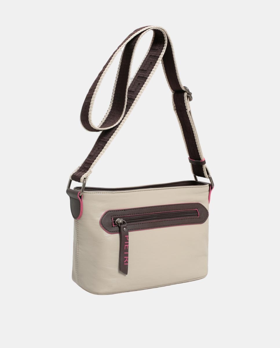 Mala Crossbody em Tecido Técnico com Debruados Coloridos Cinzento-2