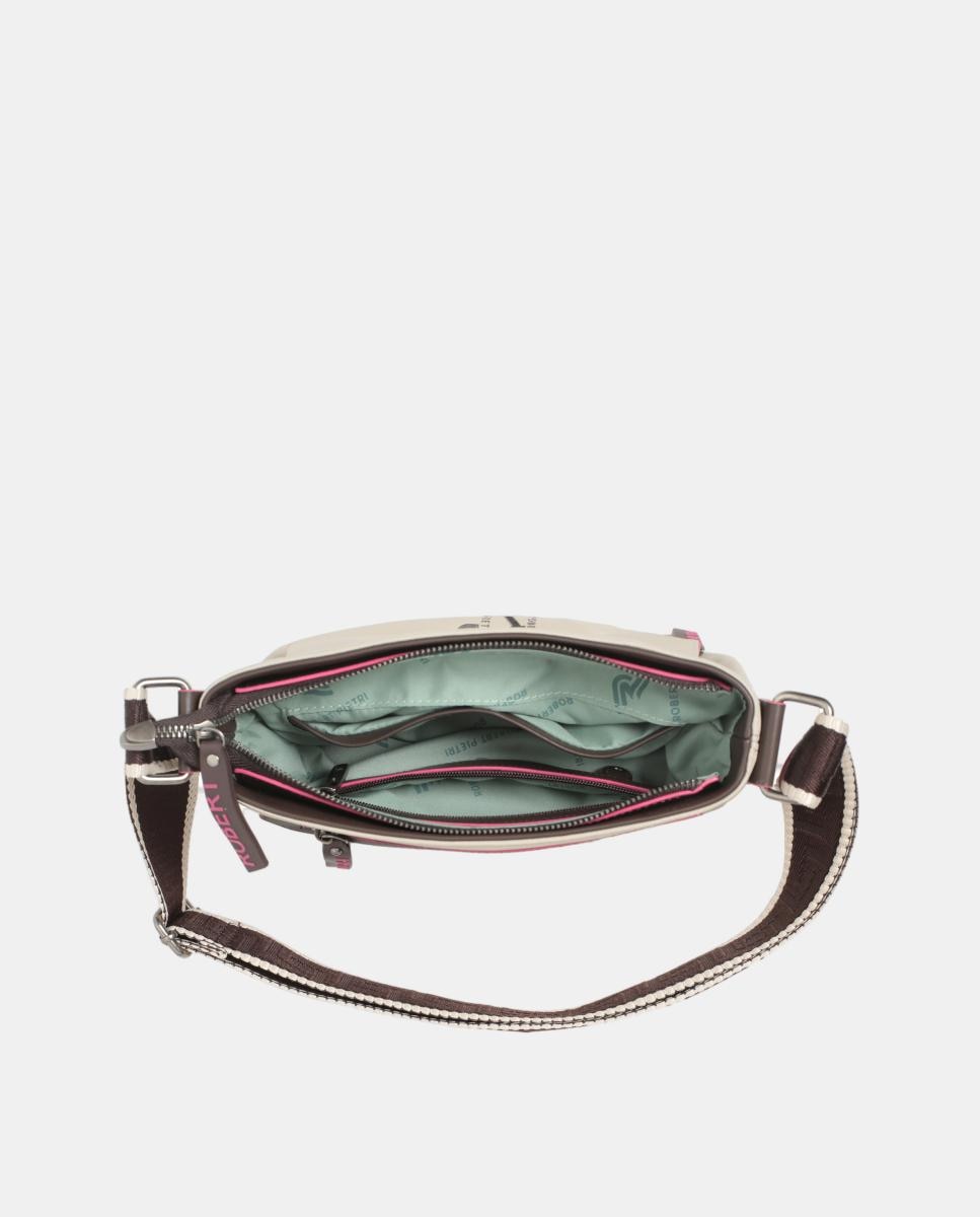 Mala Crossbody em Tecido Técnico com Debruados Coloridos Cinzento-3