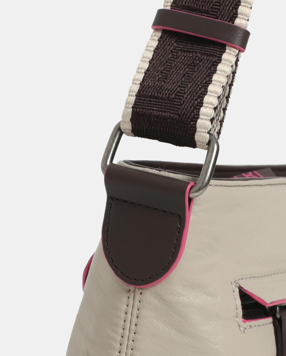 Mala Crossbody em Tecido Técnico com Debruados Coloridos Cinzento-4