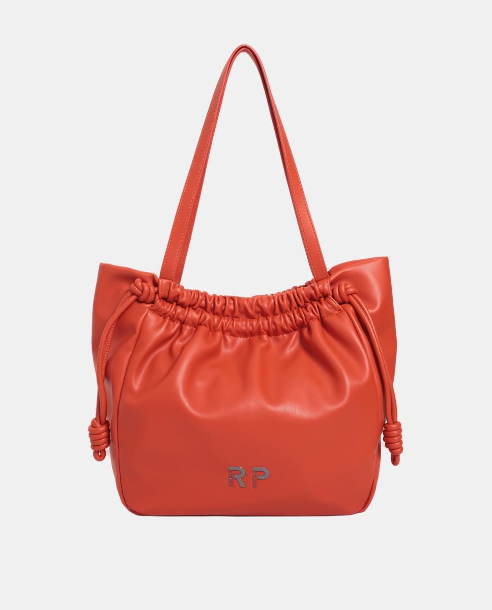 Mala Shopper em PU e Napa com Franzido Laranja-2