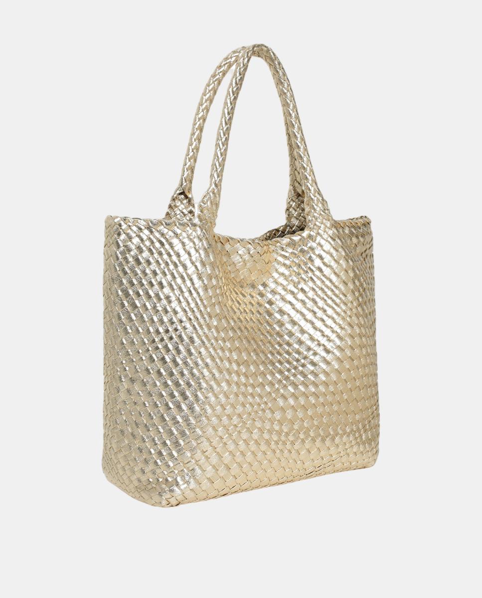 Mala Shopper Entrançada em PU Metalizado Ouro-2