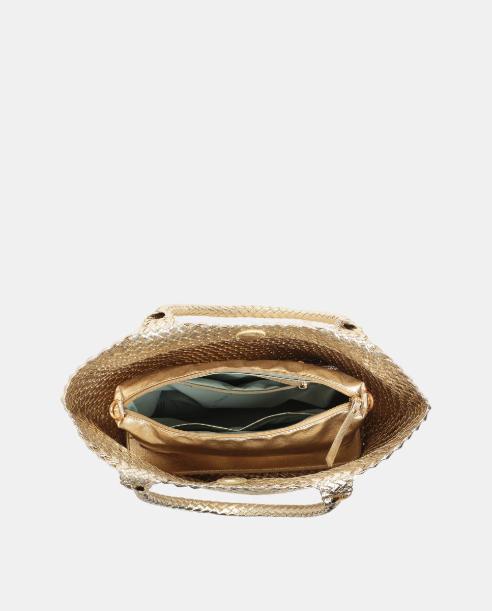 Mala Shopper Entrançada em PU Metalizado Ouro-3