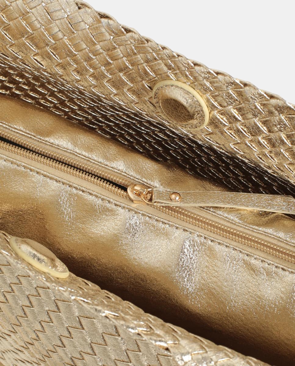 Mala Shopper Entrançada em PU Metalizado Ouro-4